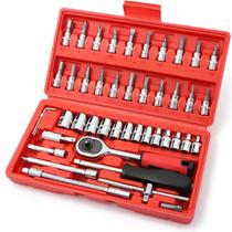 Kit Chaves Catraca Reversível Soquetes 46 Peças + Maleta