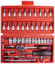 Kit Chaves Jogo Catraca Reversível Soquetes 46 Peças Estojo