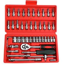 Kit Chaves Jogo Catraca Reversível Soquetes 46 Peças+maleta
