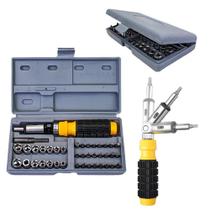 Kit Chaves Soquetes Jogo Catraca Completo 41 Peças Reversível Fenda Philips Bit Multiuso Maleta Organizadora Ferramentas