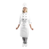 Kit chef cozinha feminino Dolmã manga 3/4 + Avental branco + Chapéu branco Kit chef cozinha feminino Dolmã manga 3/4 + Avental branco + Chapéu branco