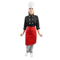 Kit chef cozinha feminino Dolmã manga 3/4 + Avental vermelho + Chapéu branco