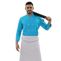 Kit Chef Dólmã Azul Caribe Unissex Avental de Cintura Branco - Wp Confecções