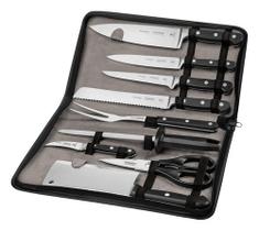 Kit Chef Tramontina em Aço Inox Cabo de Policarbonato e Fibra de Vidro com Estojo 10 Peças