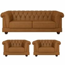 Kit Chesterfield Sofá 2 Lug E 2 Poltronas Helena Captonê Living Luxo em Tecido Sintético Kit Chesterfield Sofá 2 Lug E 2 Poltronas Helena Captonê Living Luxo em Tecido Sintético