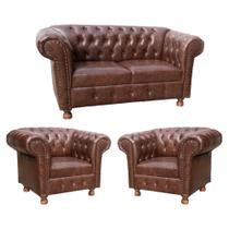 KIT Chesterfield Uma Namoradeira 1.60m 2 lugares Com Duas Poltronas Modelo Luiz XV Corano Marrom