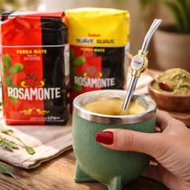Kit Chimarrão 2 Erva Rosamonte Cuia PP Verde e Bomba Inox