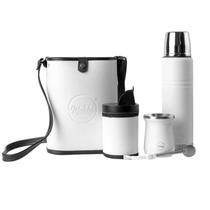 Kit Chimarrão Bolsa Mateira + Garrafa Térmica 1L Cuia Bomba Inox Pote Erva Branco - Mokha