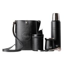 Kit Chimarrão Bolsa Mateira + Garrafa Térmica 1L Cuia Bomba Inox Pote Erva Preto - Mokha