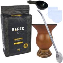 Kit Chimarrão com Erva Clássica Moagem Fina 1Kg Cuia Porongo Bomba Inox 23 CM