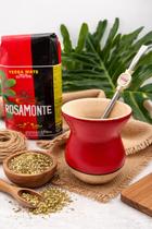 Kit Chimarrão Completo Erva Rosamonte + Cuia Imbuia Vermelha + Bomba Inox Rosamonte