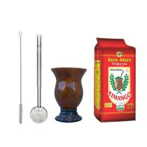 Kit chimarrão Cuia porongo bomba inox e Erva Mate Ximango Grossa