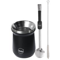 Kit Chimarrão Cuia Térmica Inox 236ml + Bomba com Rosca Escova Preto - Mokha Kit Chimarrão Cuia Térmica Inox 236ml + Bomba com Rosca Escova Preto - Mokha