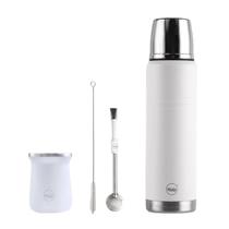 Kit Chimarrão Garrafa Térmica 1L + Cuia Bomba Inox com Rosca Branco - Mokha Kit Chimarrão Garrafa Térmica 1L + Cuia Bomba Inox com Rosca Branco - Mokha