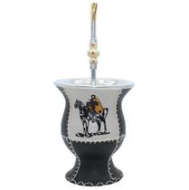 Kit Chimarrão Gaúcho Com Cuia Couro + Bomba Luxo Tradicional