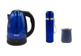 Kit Chimarrão Jarra Elétrica / Cuia / Térmica Inox Azul 220V