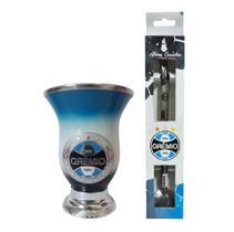 Kit Chimarrão Mate Bomba Aço + Cuia Porongo Grêmio Tricolor