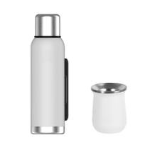 Kit Chimarrão Premium Cuia Garrafa Térmica Inox Branco