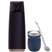 Kit Chimarrão Tererê Tramontina com Garrafa Térmica, Cuia Azul e Bomba Combo Completo Mate