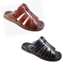 Kit Chinelo Couro Legítimo Sandália Franciscano Masculino Ortopédico