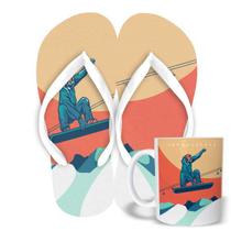 Kit Chinelo e Caneca 325ml - Snowboarder Adventure Laranja Esqui.