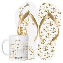 Kit Chinelo e Caneca de Cerâmica 325ML Direito Lei Advogada Dourado