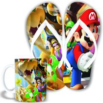 Kit Chinelo e Caneca de plástico rígido Super Mario e Amigos