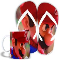 Kit Chinelo e Caneca de plástico rígido Super Mario