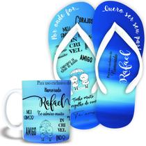 Kit Chinelo e Caneca Dia dos Namorados Presente Masculino com Nome Personalizado Azul