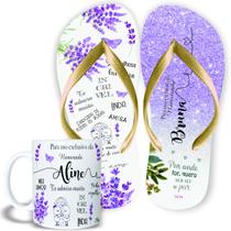 Kit Chinelo e Caneca Dia dos Namorados Presente para Namorada com Nome Personalizado Roxo