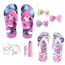 kit Chinelo Feminino Infantil Meninas Minnie e Finni Casual +Laço +Pulseira+Batom kit Chinelo Feminino Infantil Meninas Minnie e Finni Casual +Laço +Pulseira+Batom