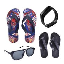 Kit Chinelo Homem Aranha Personagem Menino Masculino Óculos + Relógio