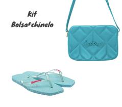 Kit chinelo rasteirinha e bolsa alça transversal ancora