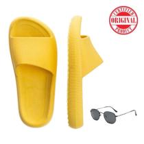 Kit Chinelo Slide Moderno Confortável Bege + Óculos Hexagonal Atemporal