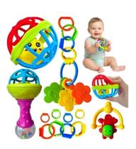 Kit Chocalho Bebe Mordedor Macio Sensorial Criança Colorido Diversão 8pçs Kit Chocalho Bebe Mordedor Macio Sensorial Criança Colorido Diversão 8pçs