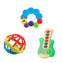 Kit Chocalho Bola Sensorial Guitarra Musical Com Músicas e Mordedor Centopeia Com Água Para Aliviar A Gengiva Infantil