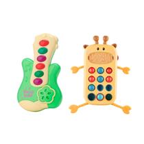 Kit Chocalho E Mordedor Multissensorial Do Coelho Montessori E Guitarra Com 6 Músicas e 6 Notas Para Bebê Sensorial