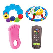 Kit Chocalho Joaninha Com Som e Três Mordedores Lagartinha Mão ou Pé E Controle Remoto Para Bebê Sensorial Infantil Kit Chocalho Joaninha Com Som e Três Mordedores Lagartinha Mão ou Pé E Controle Remoto Para Bebê Sensorial Infantil