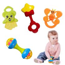 Kit Chocalho Mordedor Bebê Brinquedo Sensorial Infantil