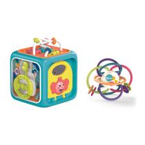 Kit Chocalho Mordedor C/ Cubo de Atividades 6 em 1 C/ Luzes e Sons - Montessori - Zoop