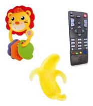 Kit Chocalho Mordedor Infantil Para Bebês Com Controle Remoto Bananinha E Leãozinho Alívio da Dentição BPA Free Lavável - Zoop