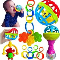 Kit chocalho mordedor infantil silicone 10 peças