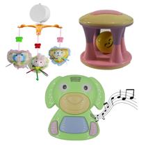 Kit Chocalho Para Bebês + Móbile Pelucia Urso e Dog Musical