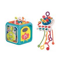 Kit Chocalho Pop-it Multissensorial C/ Cubo de Atividades 6 em 1 - Luzes e Sons Pedagógico - Zoop