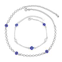 Kit Choker + Pulseira Olho Grego Zircônia Banhado a Prata