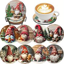 Kit Christmas Gnome Diamond Art Coaster, 8 peças de 10 cm da Clendo Kit Christmas Gnome Diamond Art Coaster, 8 peças de 10 cm da Clendo