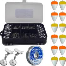Kit Chumbada Anzol Giradores Boias Linha e Sino