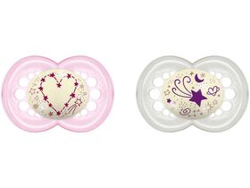 Kit Chupeta Silicone Ortodôntico Simétrico MAM - Original Night Rosa 6 Meses 2 Unidades
