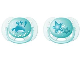 Kit Chupeta Silicone Simétrico Philips - Avent Ultra Soft Azul e Verde 06 Meses 2 Unidades