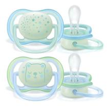 Kit Chupeta ULTRA AIR Dupla Nighttime Avent 0 - 6 Meses Com 2 UN Decorada Menino